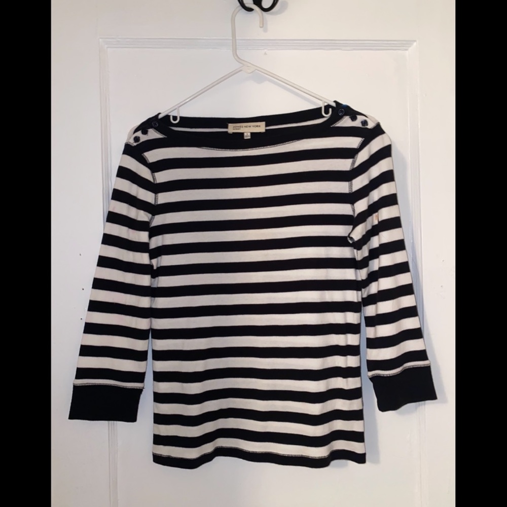 Jones NY Navy & White Striped Shirt